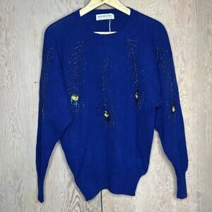 NWT Vintage international tricot Les Copains Blue Beaded Embellishments Sweater